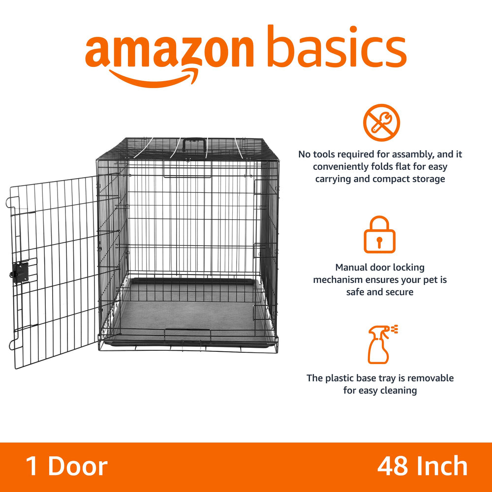Amazon Basics dog crate removable tray eases daily cleaning and maintenance.