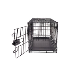 Amazon Basics dog crate removable tray demonstrates easy cleaning after meals