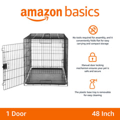 Amazon Basics dog crate removable tray eases daily cleaning and maintenance.