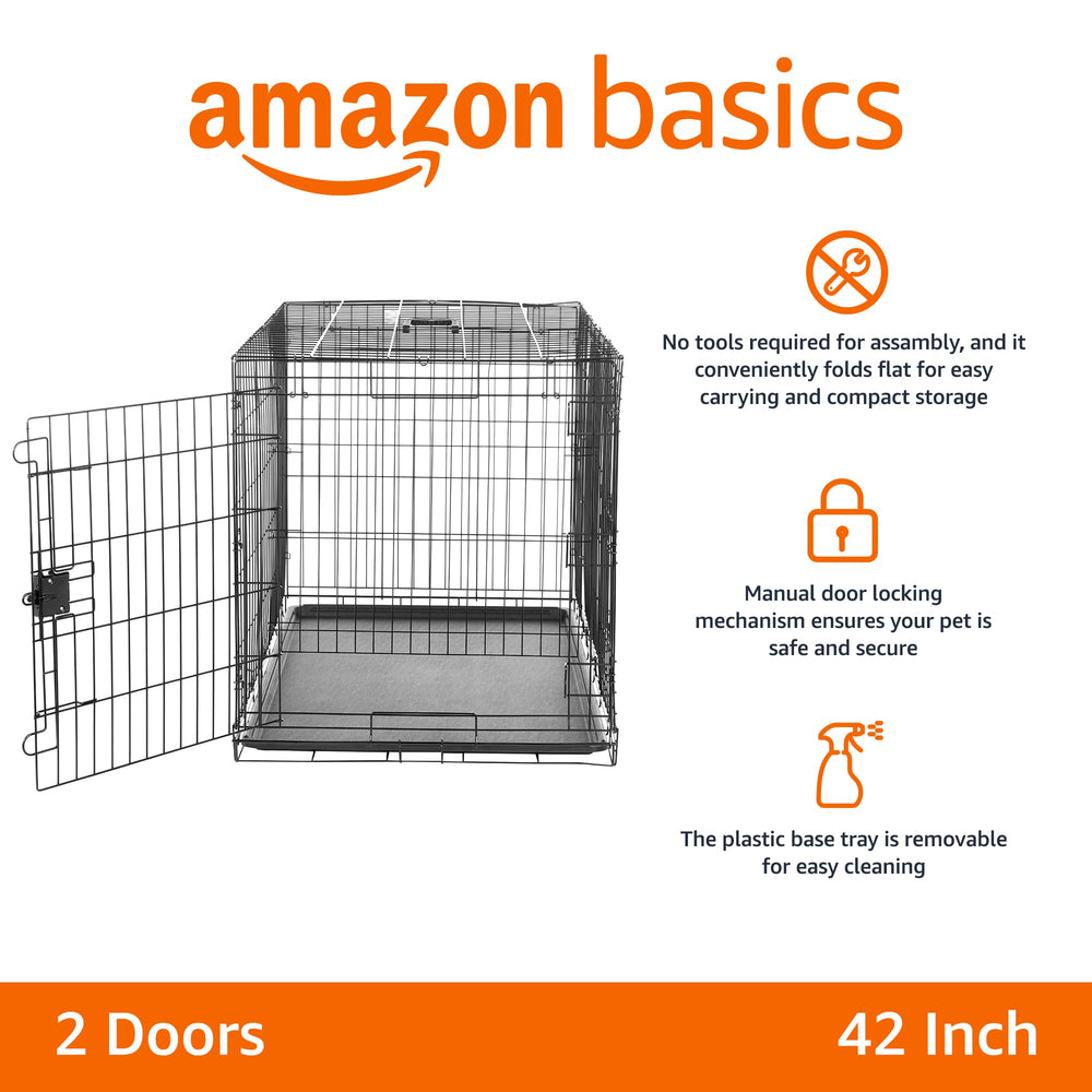 Amazon Basics dog crate side view highlighting sturdy metal frame