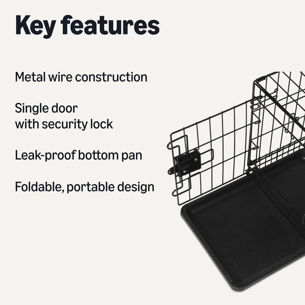 Amazon Basics dog crate with removable slide-out tray for quick, easy cleaning.