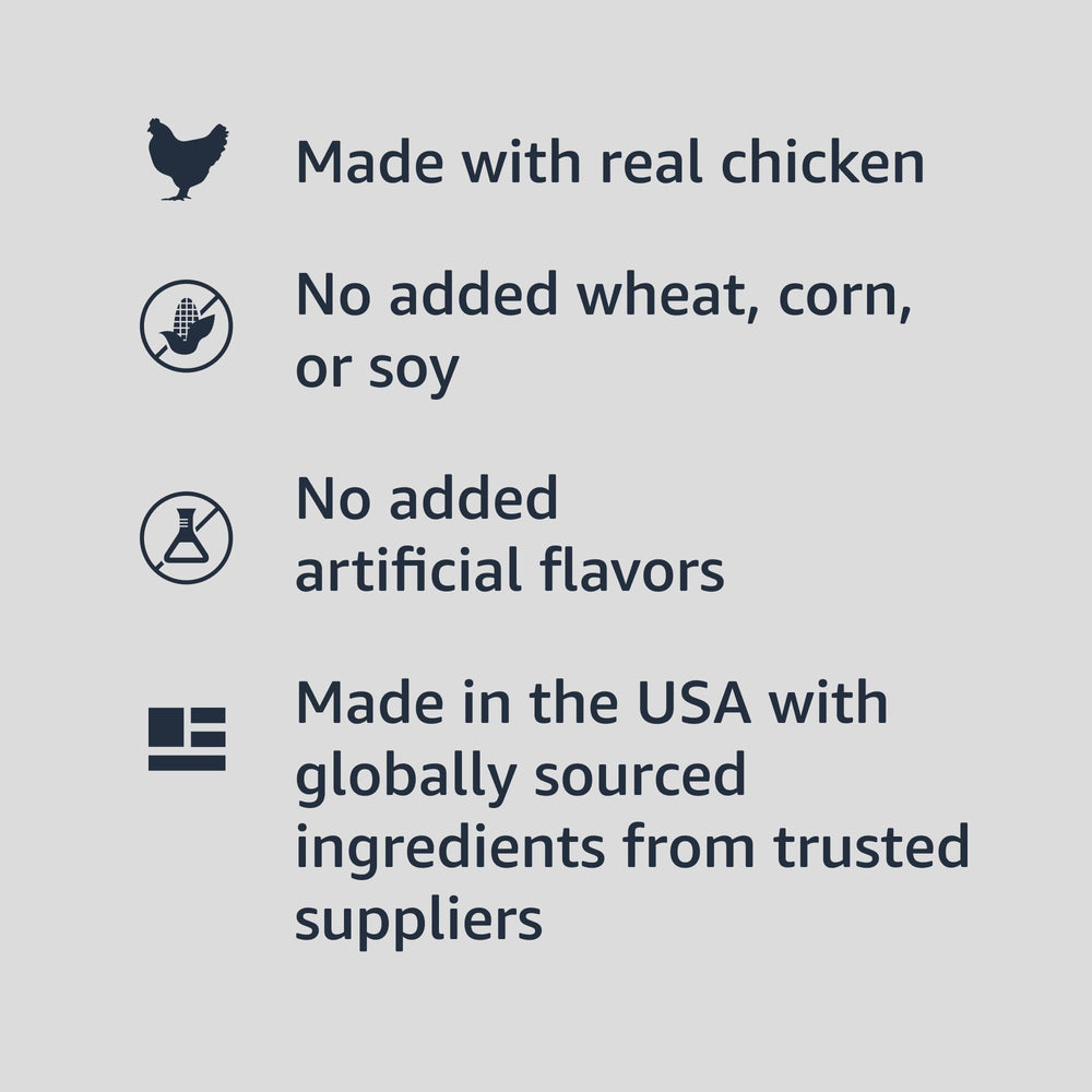 Amazon Basics dog food featuring real chicken texture and bite.