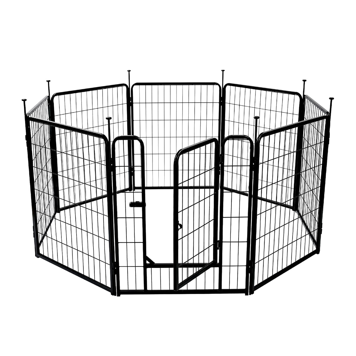 Amazon Basics dog playpen shows an 8-panel setup for versatile indoor and outdoor use.