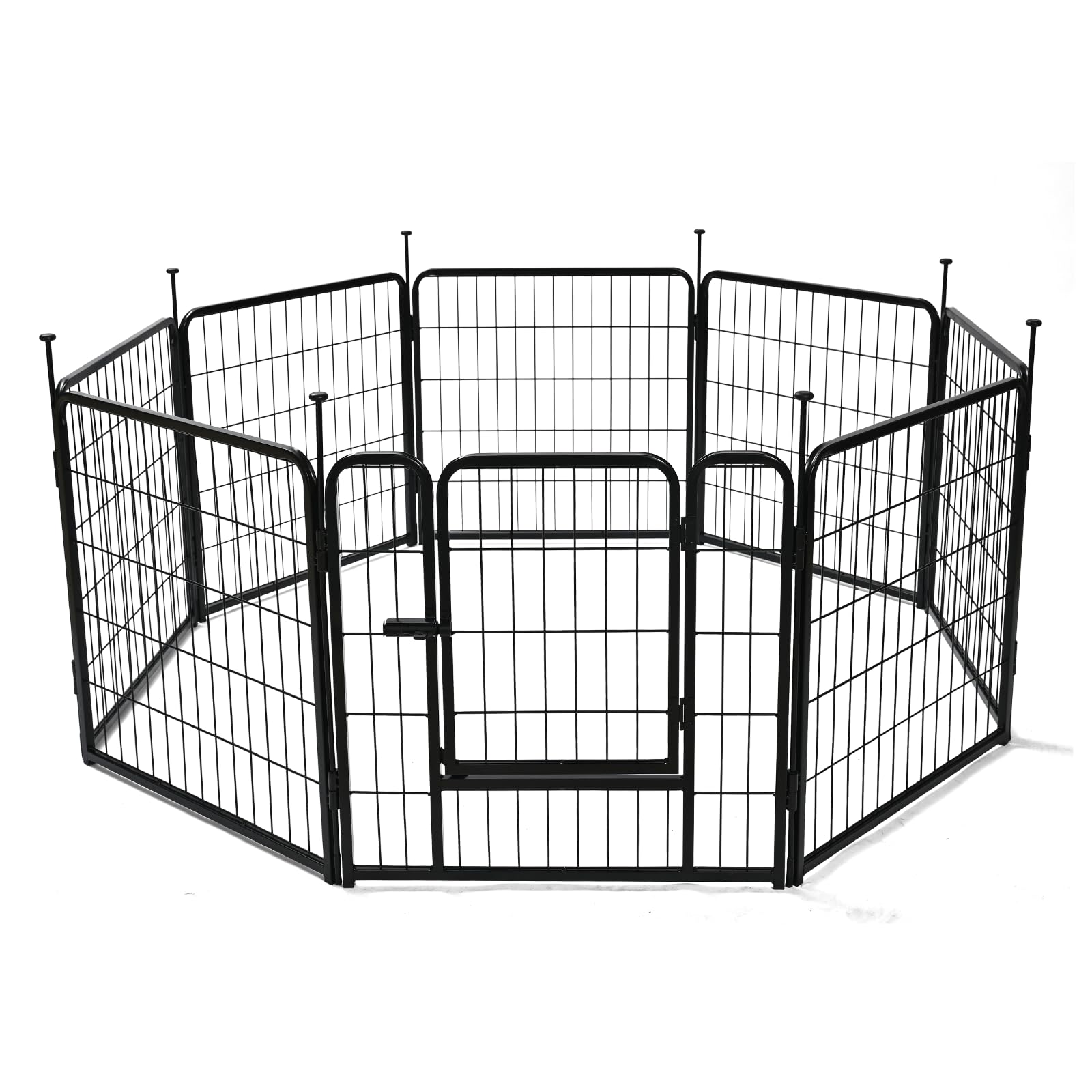 Amazon Basics dog playpen with 8 panels for versatile indoor or outdoor use.