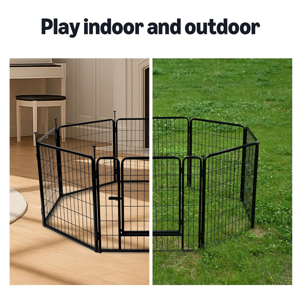 Amazon Basics dog playpen set up outdoors in yard for supervised playtime.