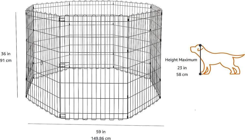 Amazon Basics dog playpen outdoors secured with ground anchors.