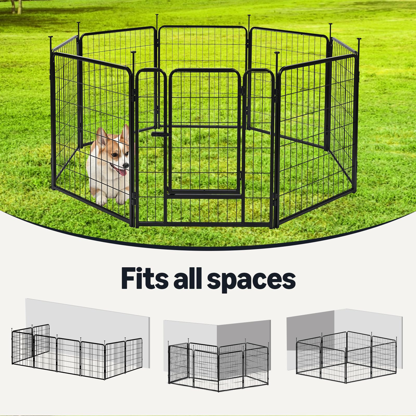 Amazon Basics dog pen offers flexible shapes for square, rectangular, or octagon layouts.