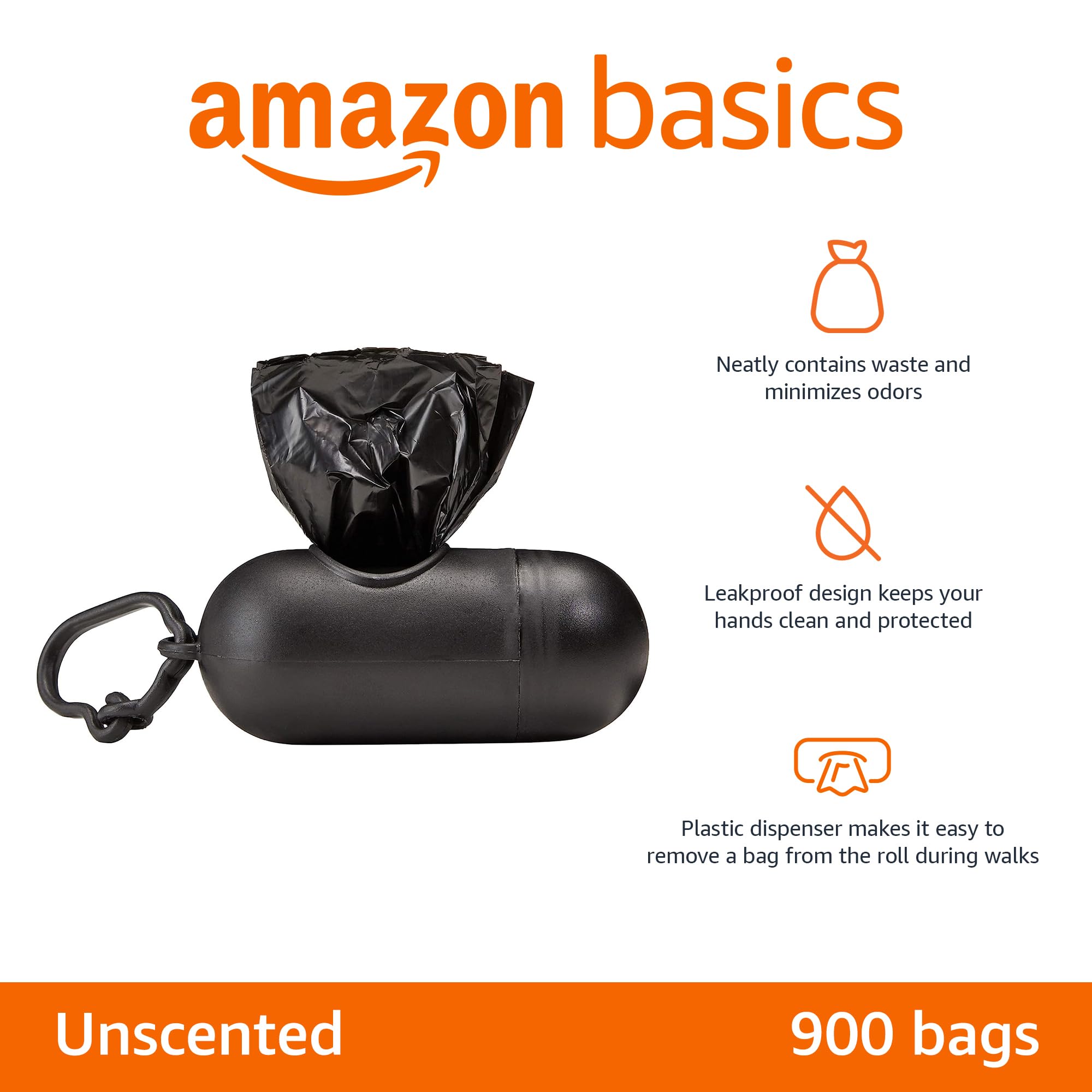 Amazon Basics leash clip attached to dispenser for hands-free access.