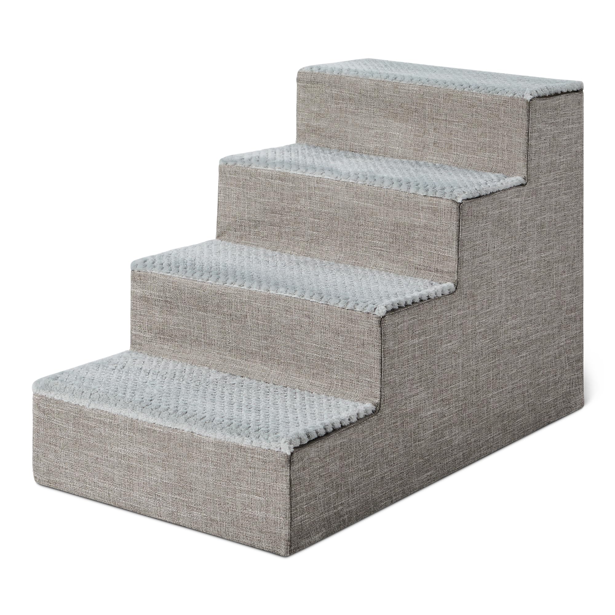 Amazon Basics dog steps at the edge of a bed providing steady access for small dogs.
