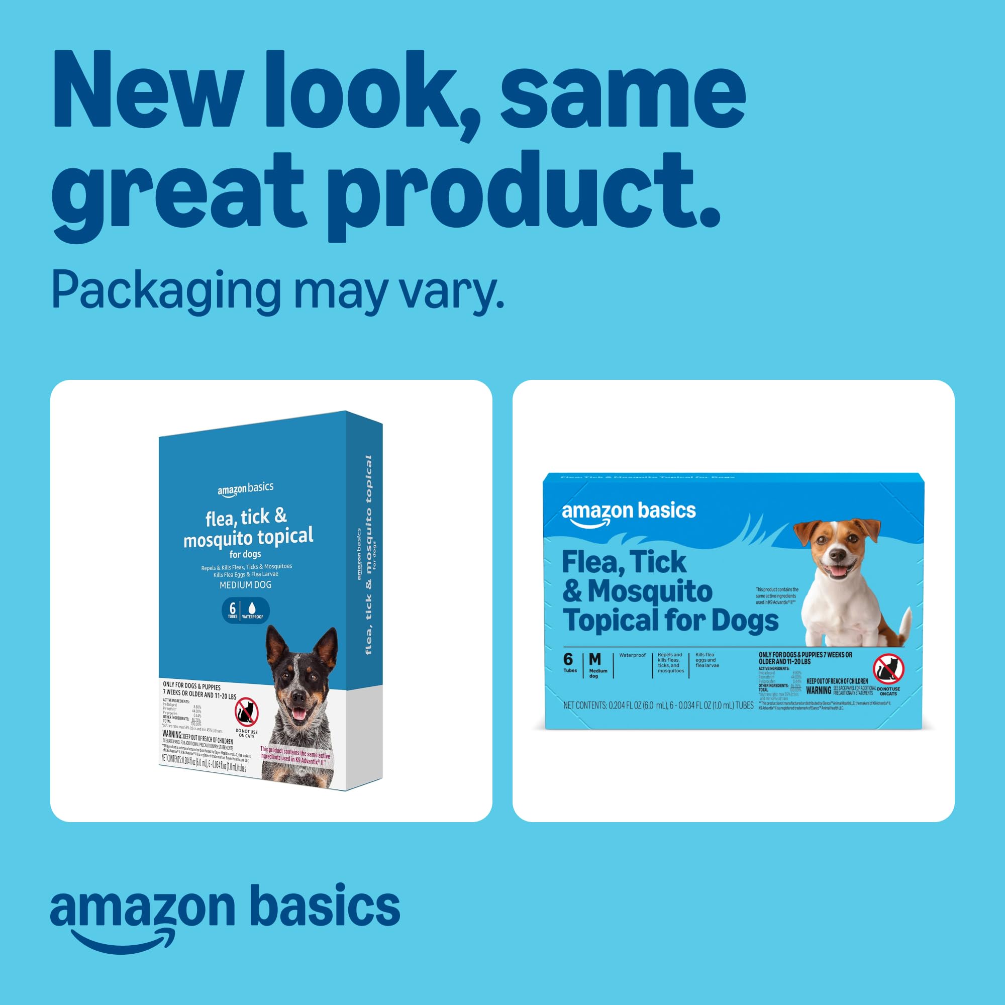 Amazon Basics bottle ready for monthly application on dogs.