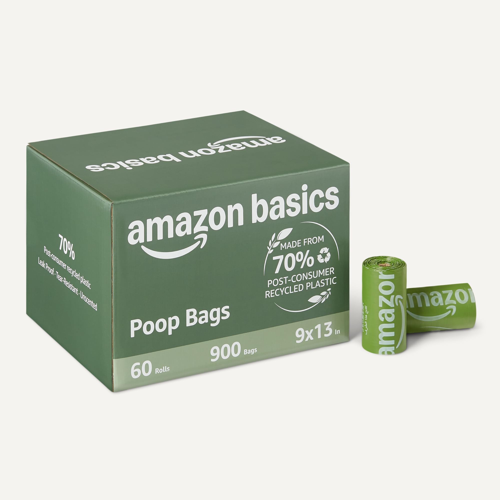 Amazon Basics bags sized 13x9 inches, easy tying on walks