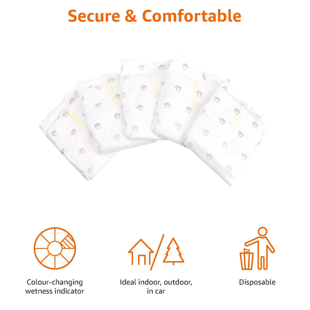 Amazon Basics dog wrap uses repositionable fasteners for secure, comfortable fit.