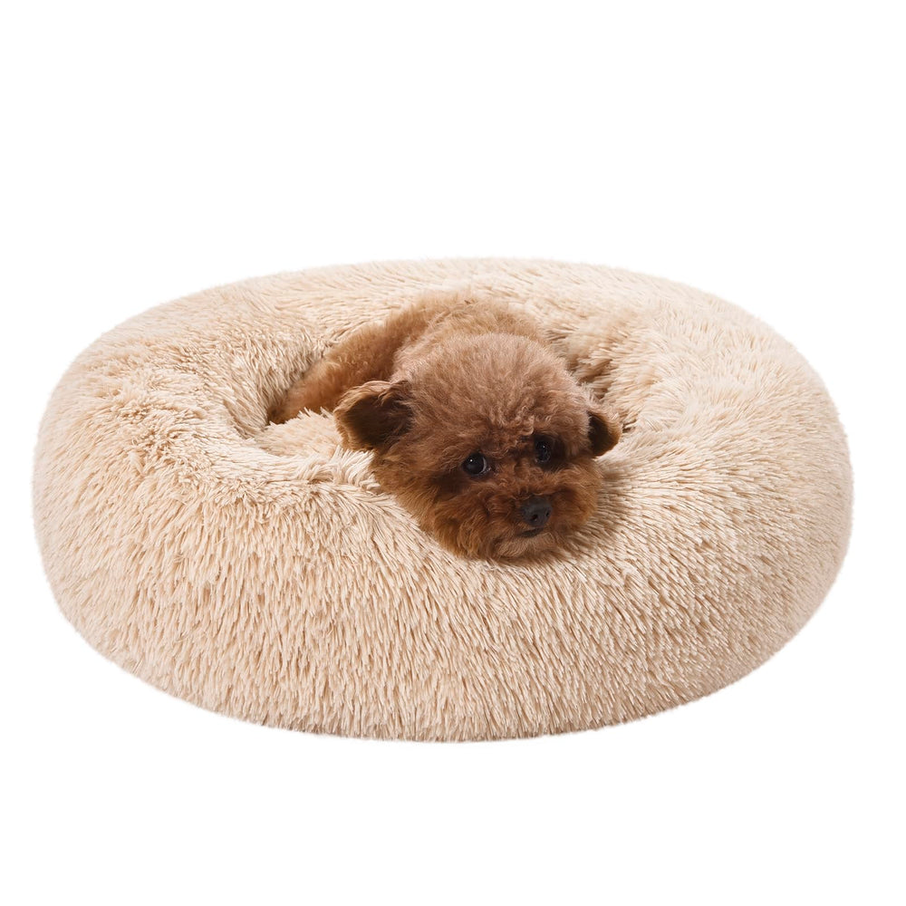 Amazon Basics 23x23 beige donut bed fits calm spaces.