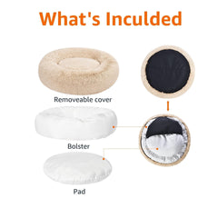 Amazon Basics donut bed removable cover enables easy machine washing.