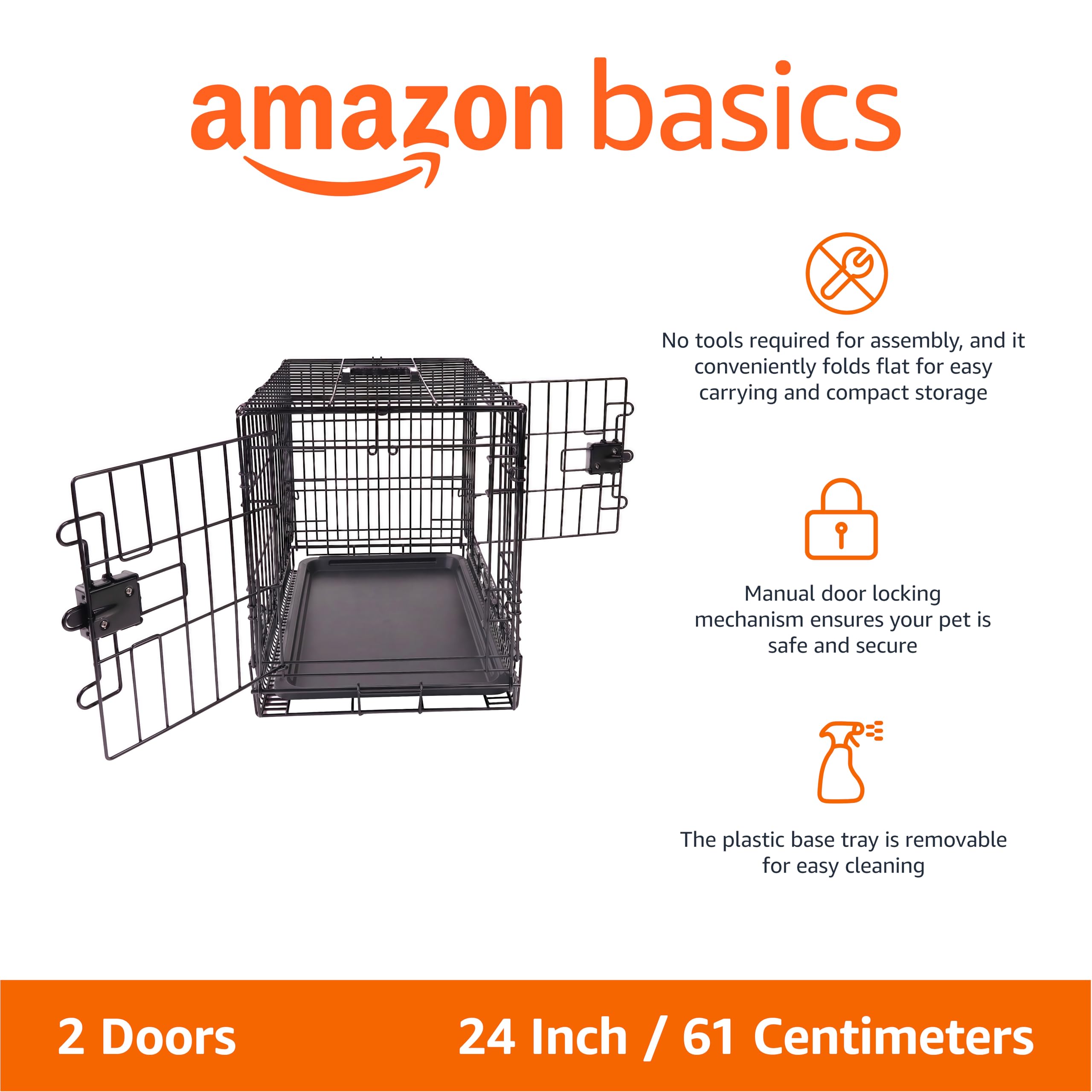 Amazon Basics crate featuring a double-door design for flexible access.