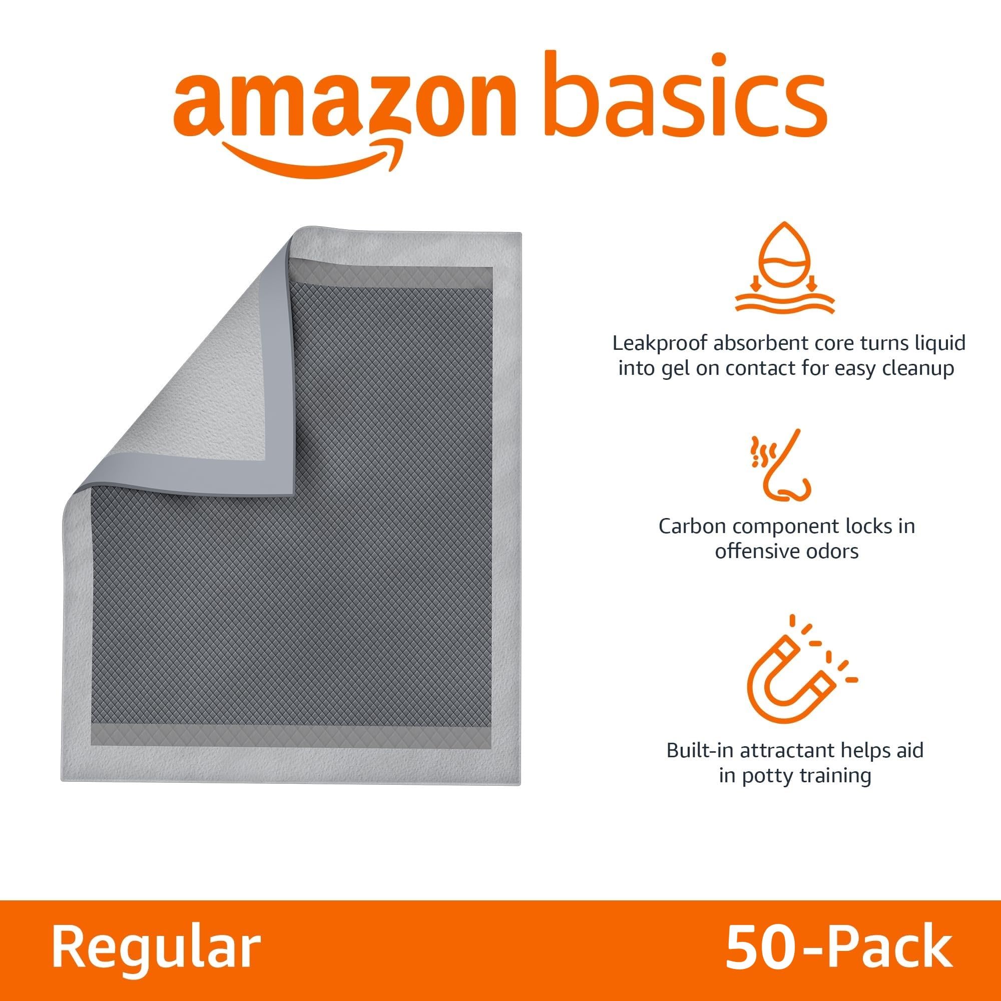 Amazon Basics five-layer protection pee pad with absorbent core.
