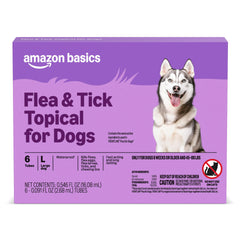 Amazon Basics flea and tick treatment for large dogs in a six-dose pack.