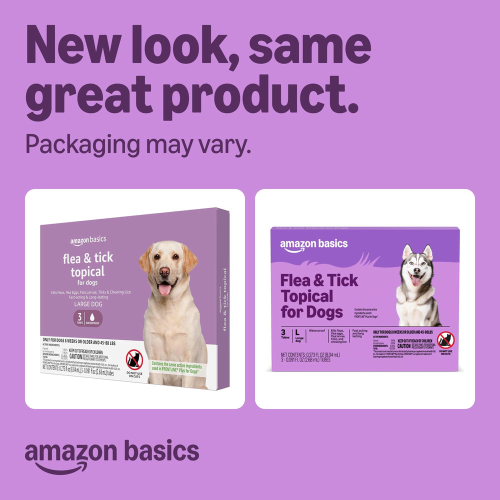 Amazon Basics flea and tick treatment for large dogs acts fast within 24 hours.