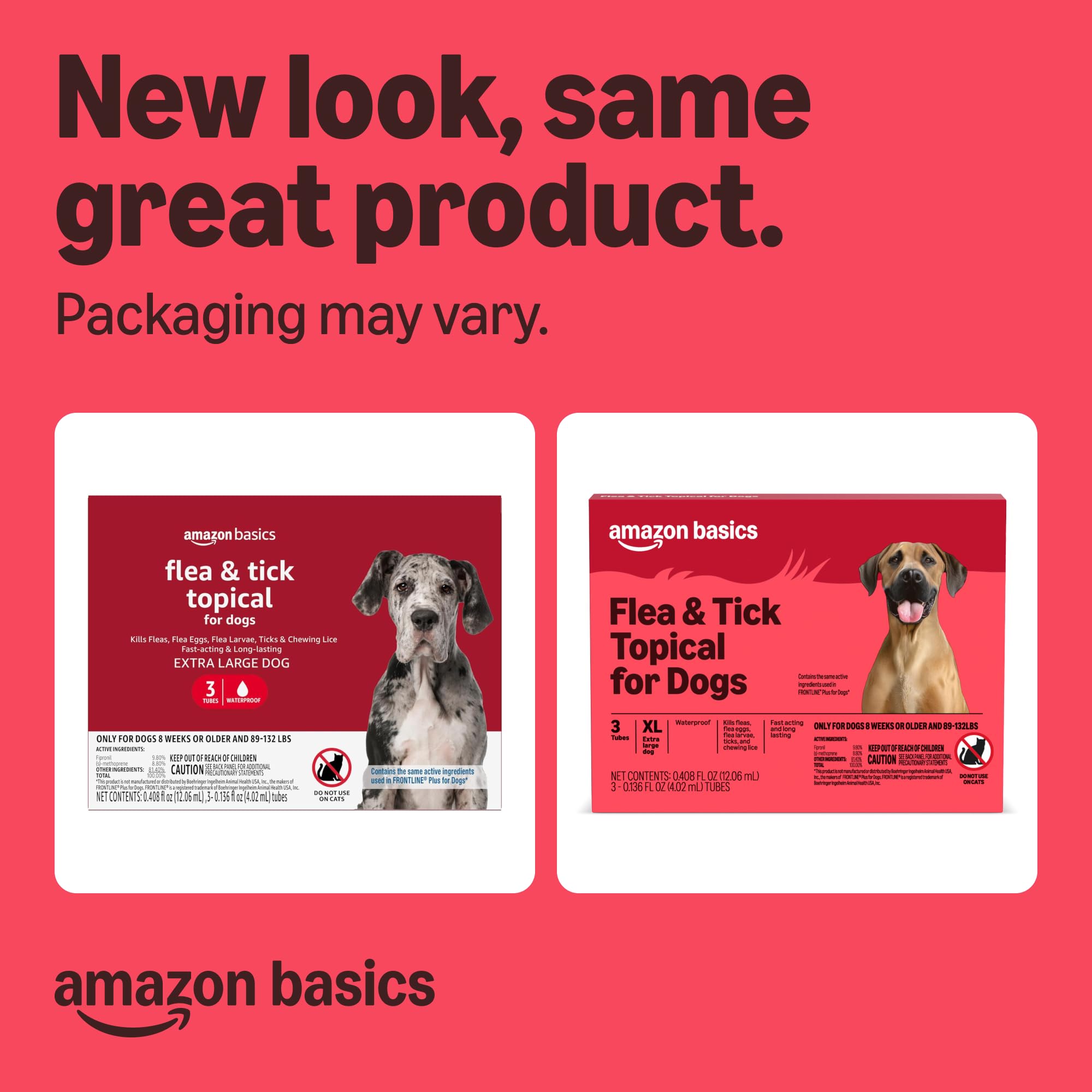 Amazon Basics 3-dose XL dog kit emphasizes long-lasting protection across a full month.