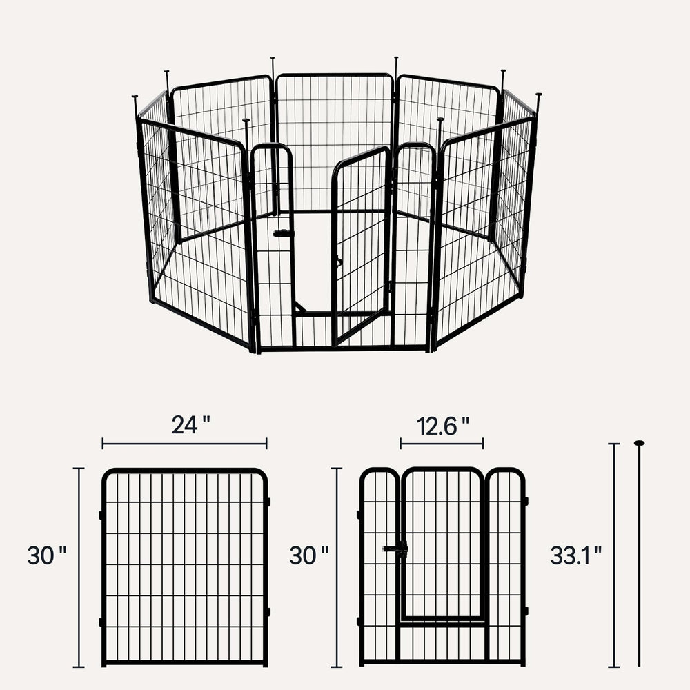 Amazon Basics foldable dog pen stored flat for easy transport and storage.
