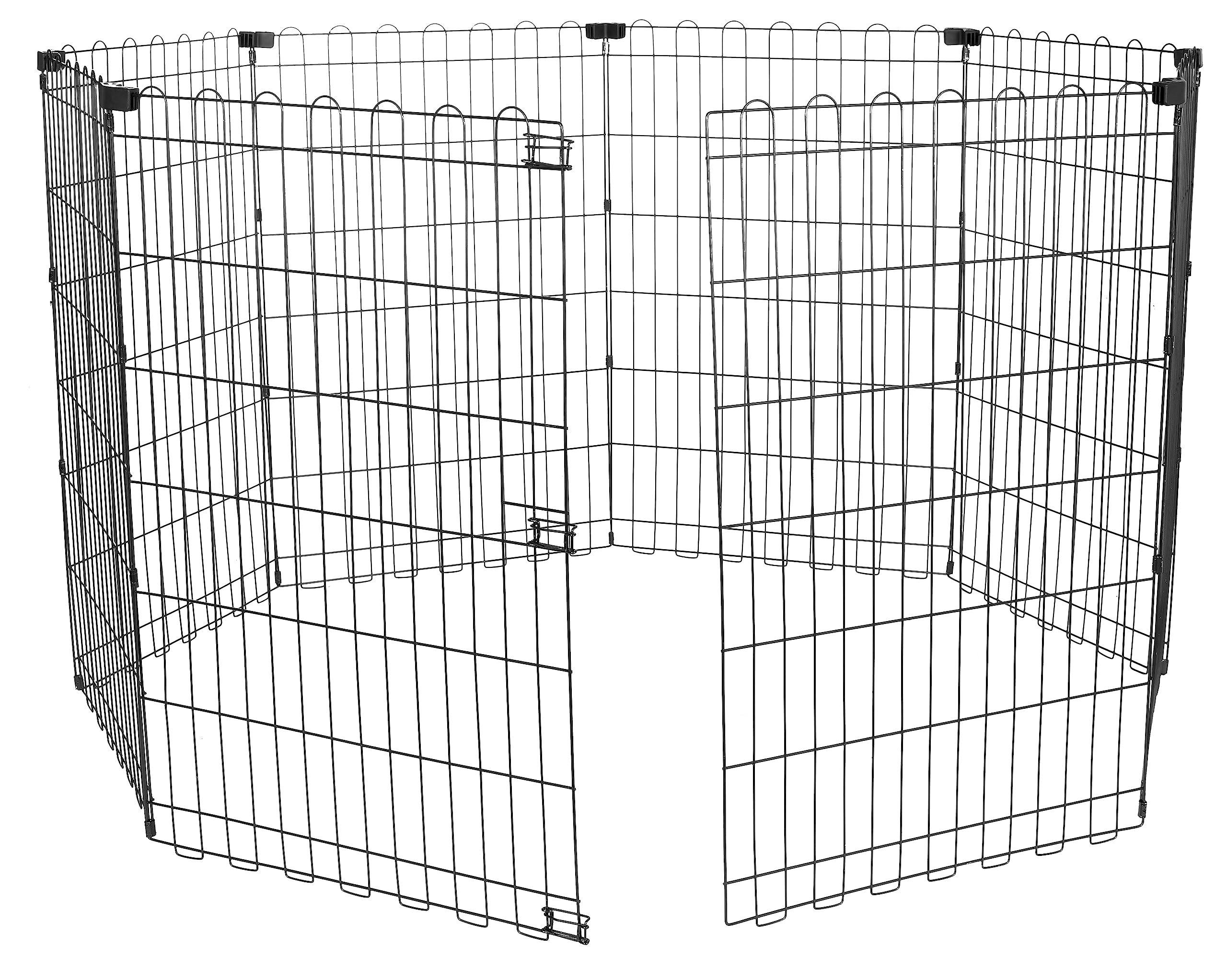Amazon Basics foldable dog playpen panels connected for versatile play space.