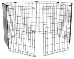 Amazon Basics foldable dog playpen panels connected for versatile play space.