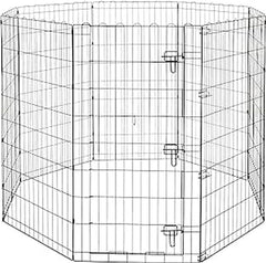 Amazon Basics foldable metal dog playpen octagonal for sturdy indoor or outdoor use.