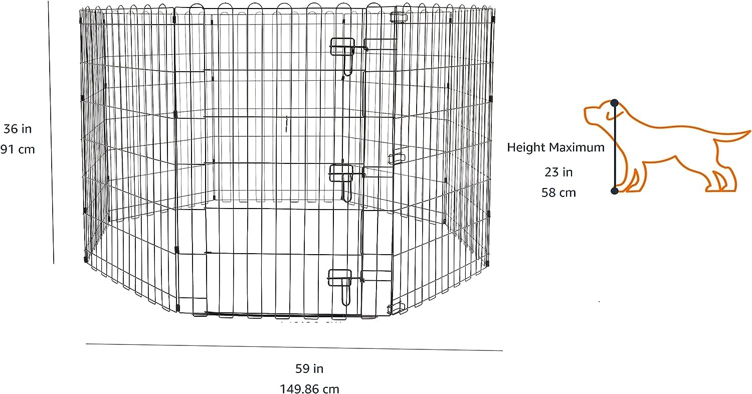 Amazon Basics eight-panel playpen outdoors with ground anchors for secure placement