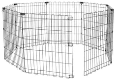 Amazon Basics foldable octagonal dog playpen setup for easy indoor organization.