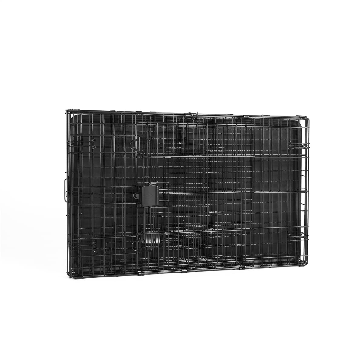 Amazon Basics foldable dog crate removable tray enabling quick cleaning and maintenance.