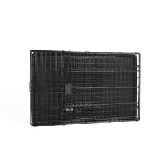 Amazon Basics foldable dog crate removable tray enabling quick cleaning and maintenance.