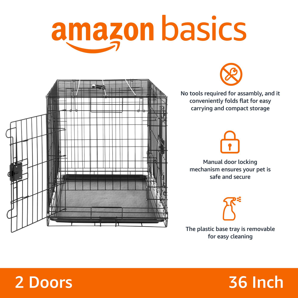Amazon Basics foldable dog crate side view highlighting spacious interior with divider panel.
