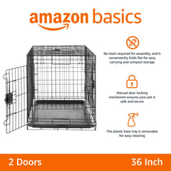 Amazon Basics foldable dog crate side view highlighting spacious interior with divider panel.