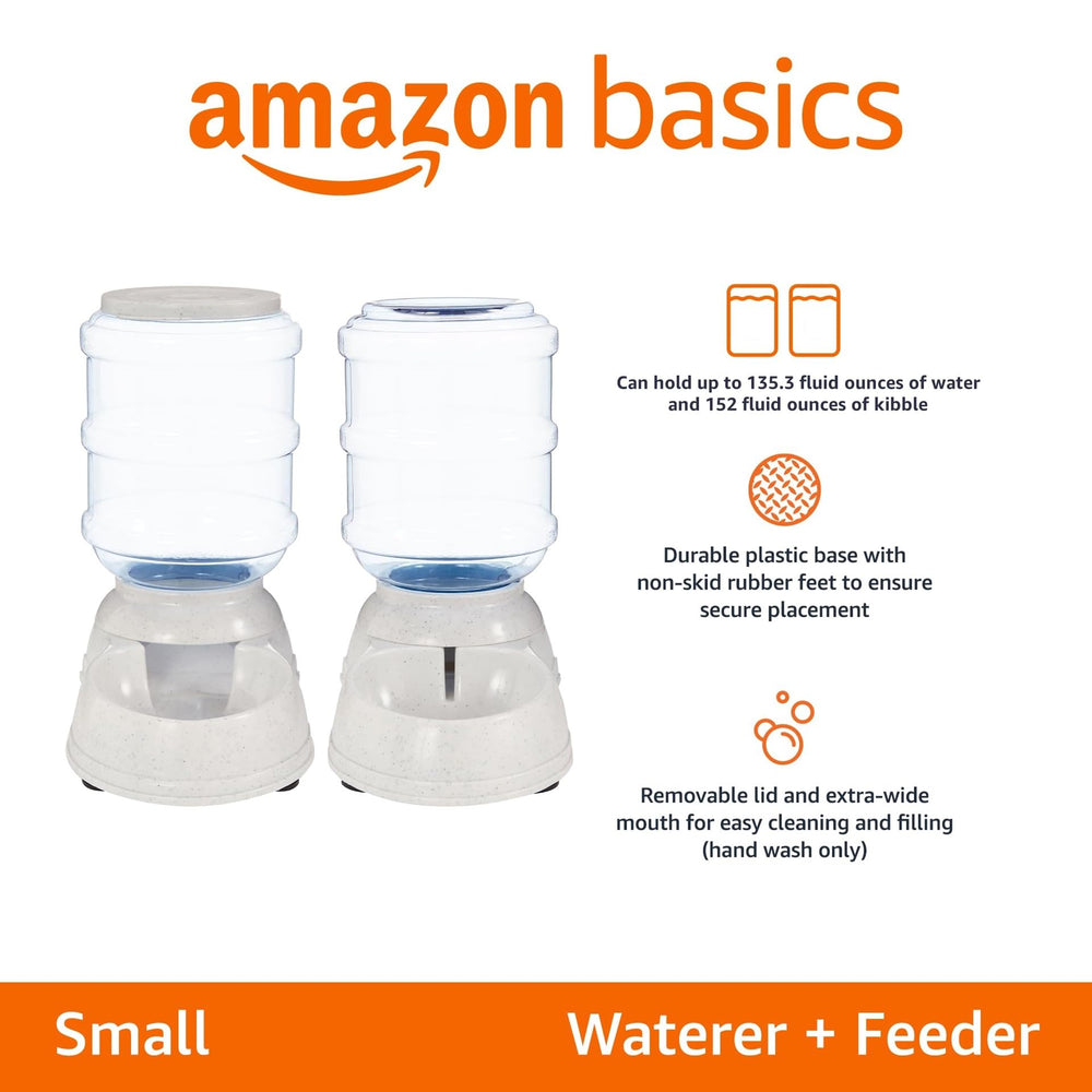Amazon Basics gravity food feeder 152oz for cats and dogs.