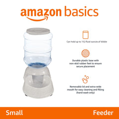 Amazon Basics gravity feeder hopper is transparent for easy kibble level checks.