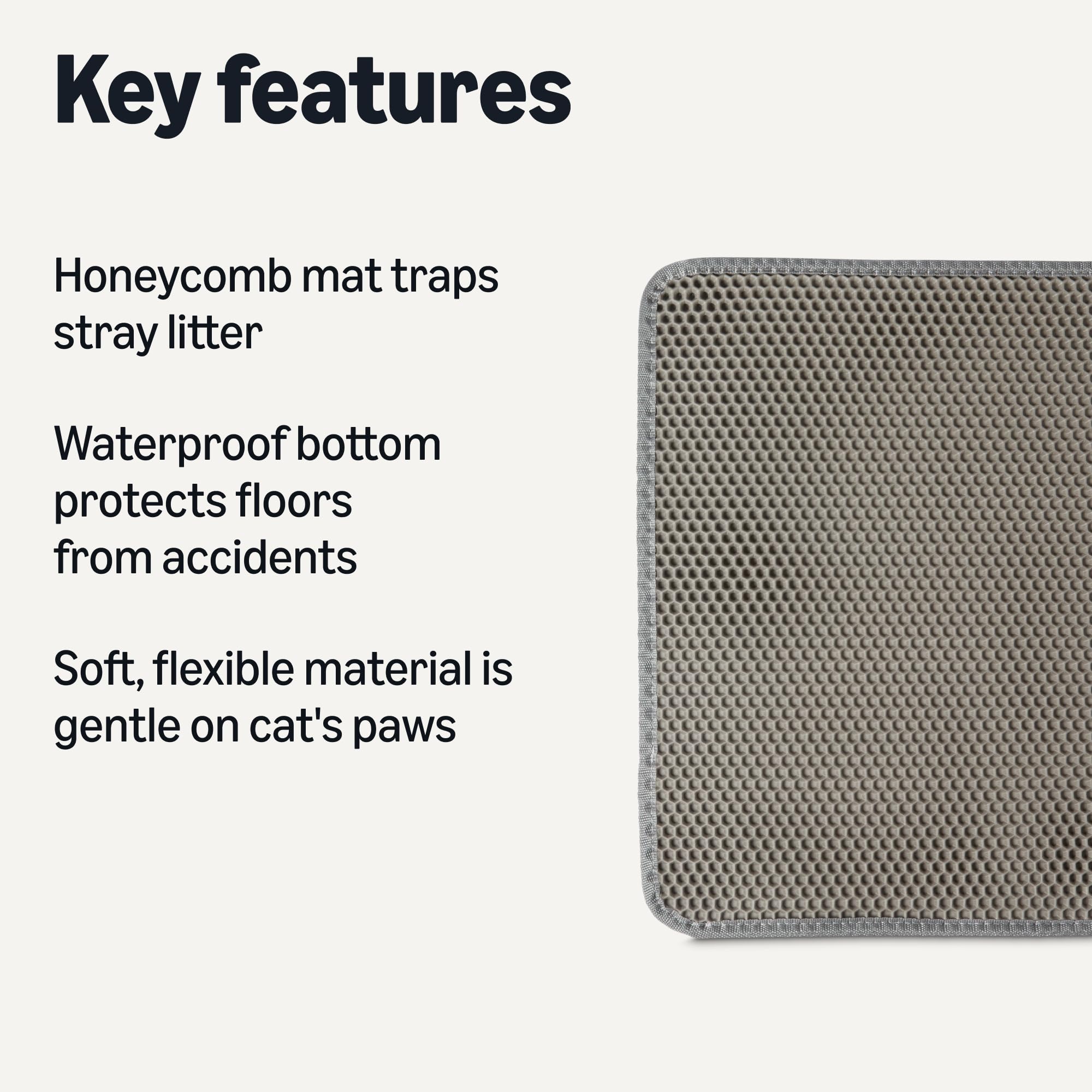 Amazon Basics honeycomb surface captures stray litter as the cat exits