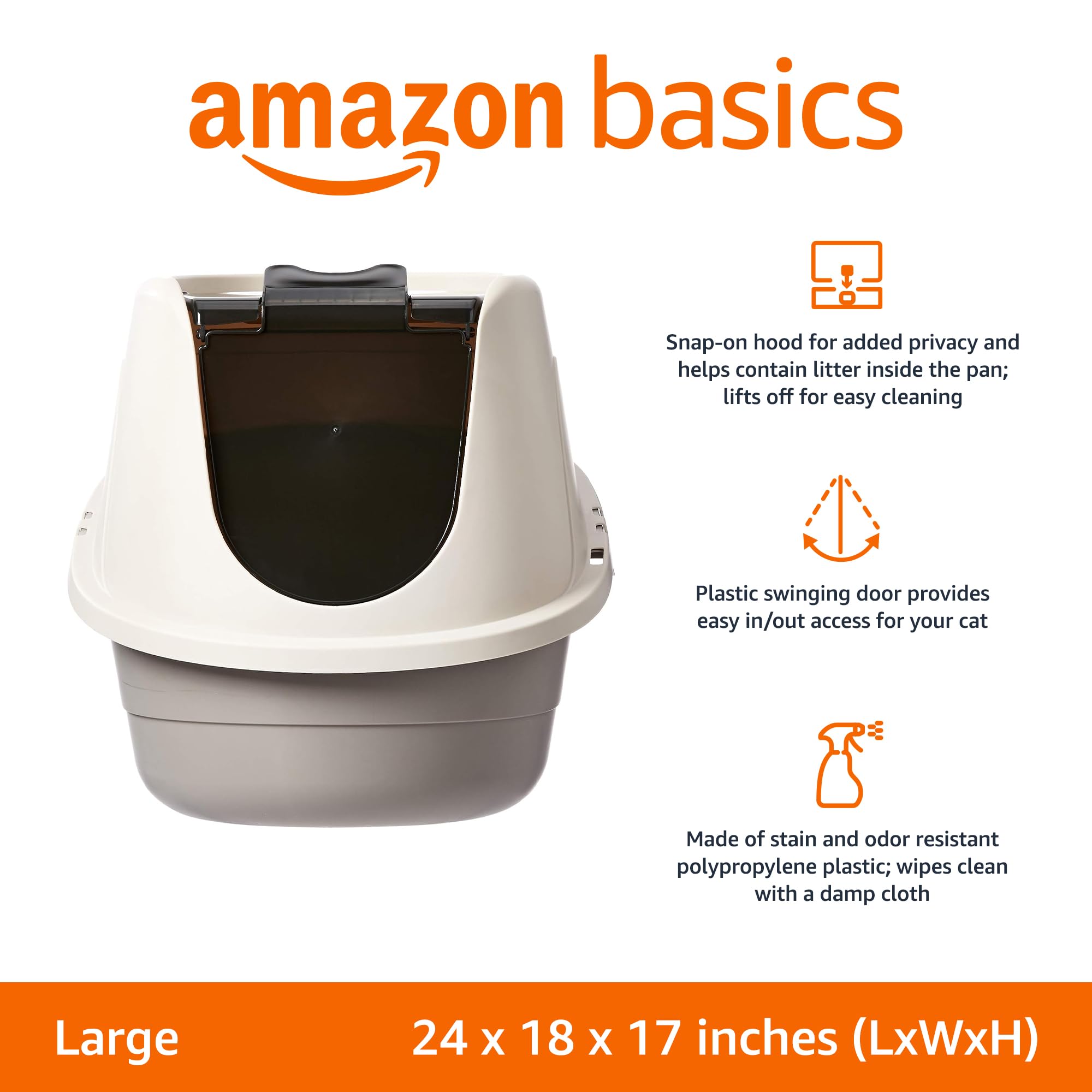 Amazon Basics hooded litter box swinging door entry supports easy access