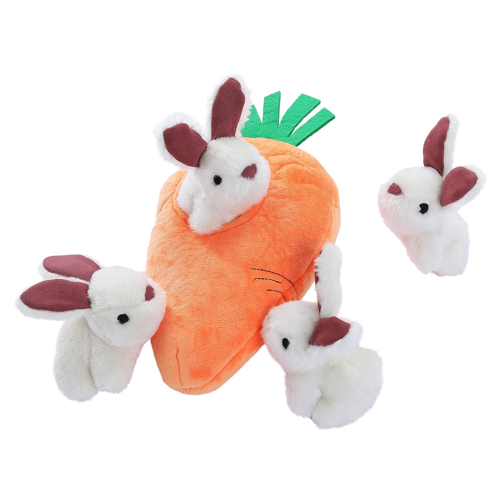 Amazon Basics rabbit plush squeaker for interactive play with small dogs.