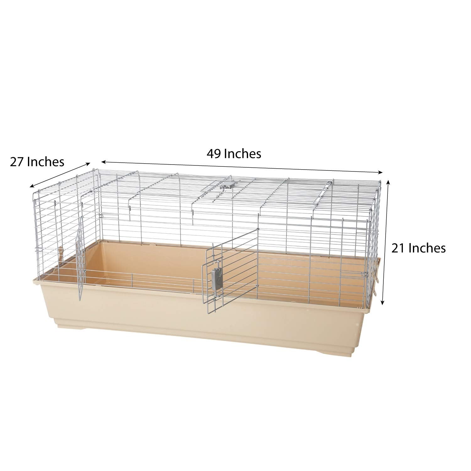 Amazon Basics jumbo cage measures 48.6 x 26.6 x 20.6 inches for roomy housing.