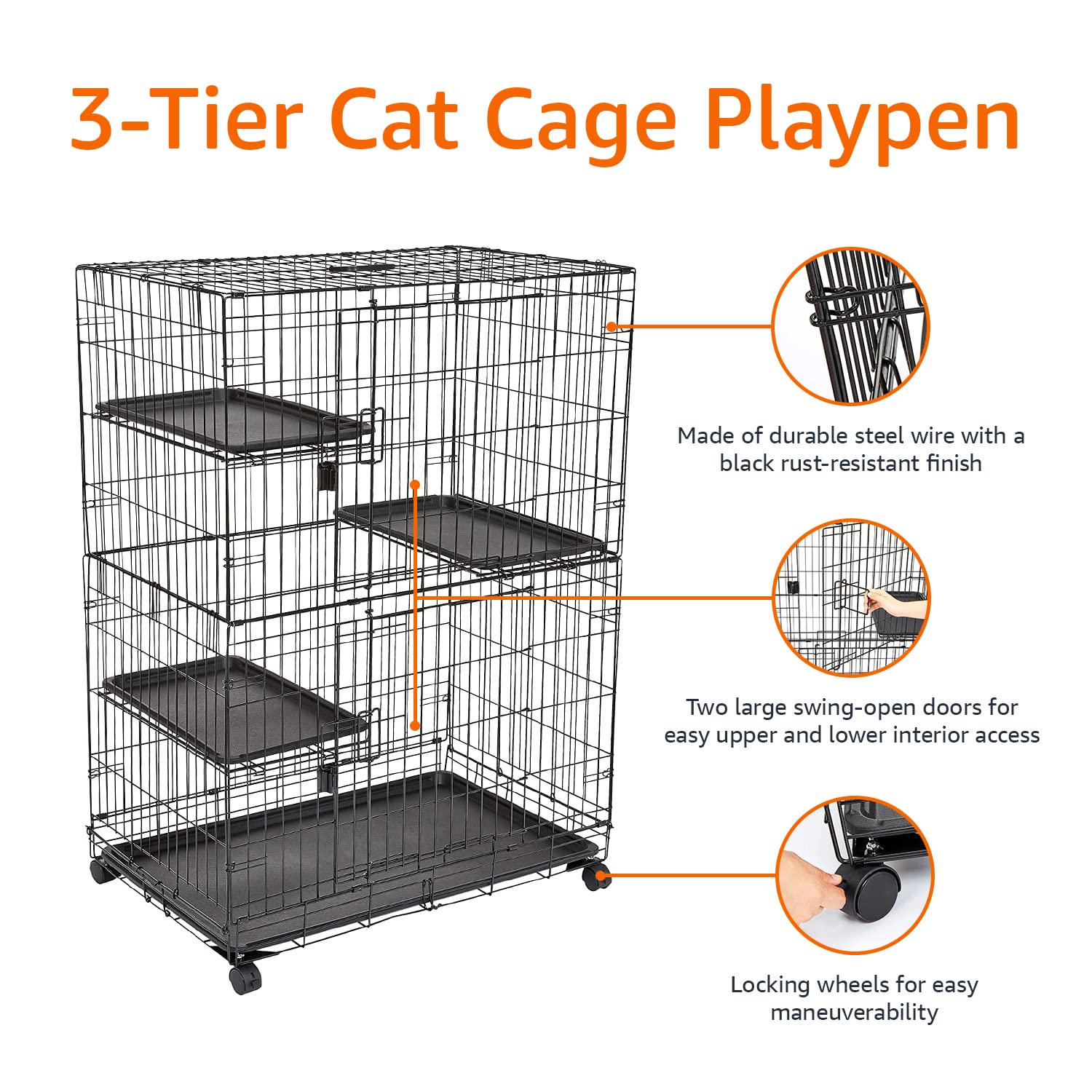 Amazon Basics cage playpen removable leak-proof tray for easy cleanup.
