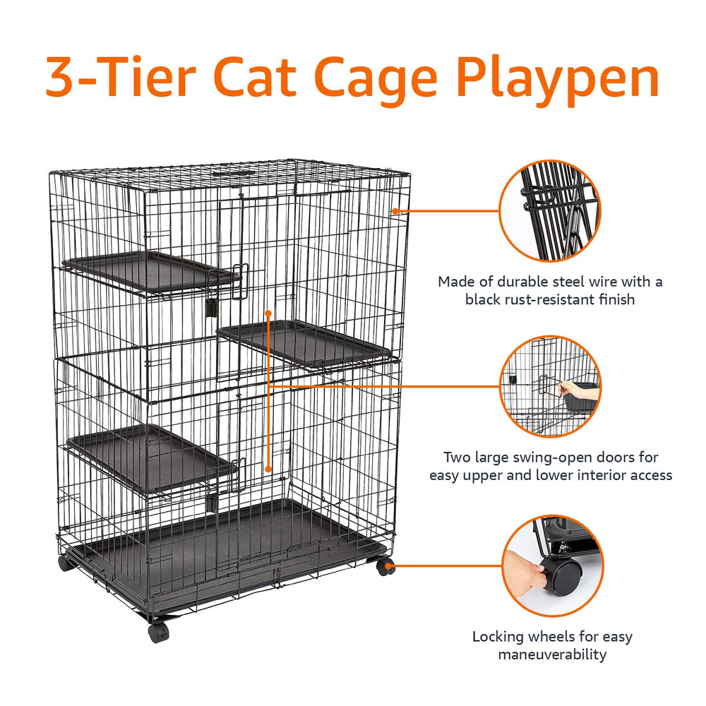 Amazon Basics cage playpen removable leak-proof tray for easy cleanup.