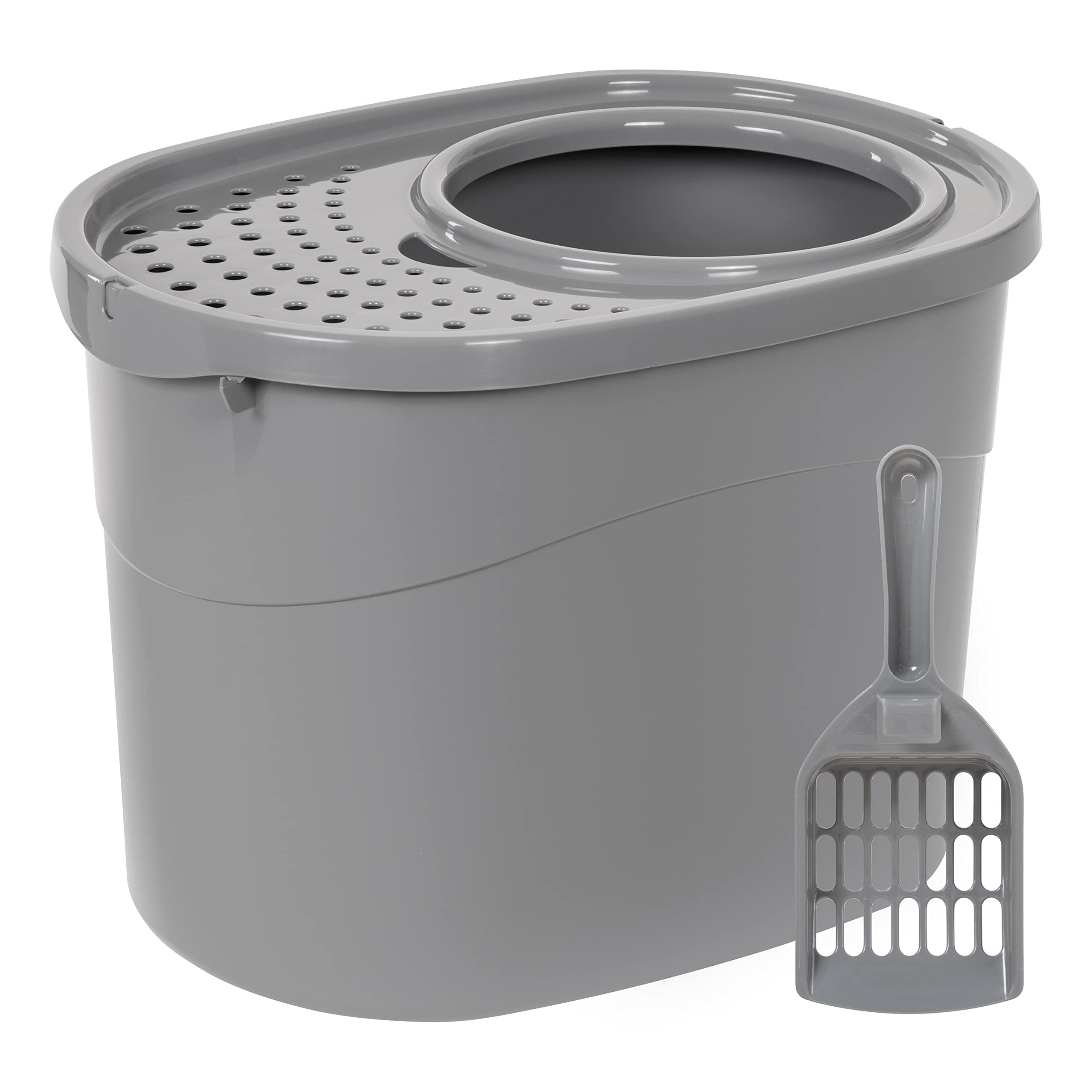 Amazon Basics large cat litter box top-entry view keeps floors clean