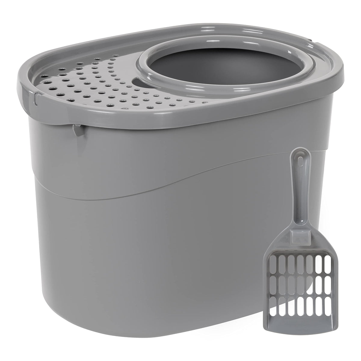 Amazon Basics large cat litter box top-entry view keeps floors clean