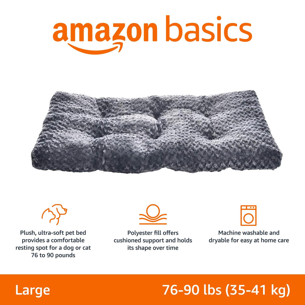 Amazon Basics large dog bed fits spacious crates with soft support at 40 by 27 inches.