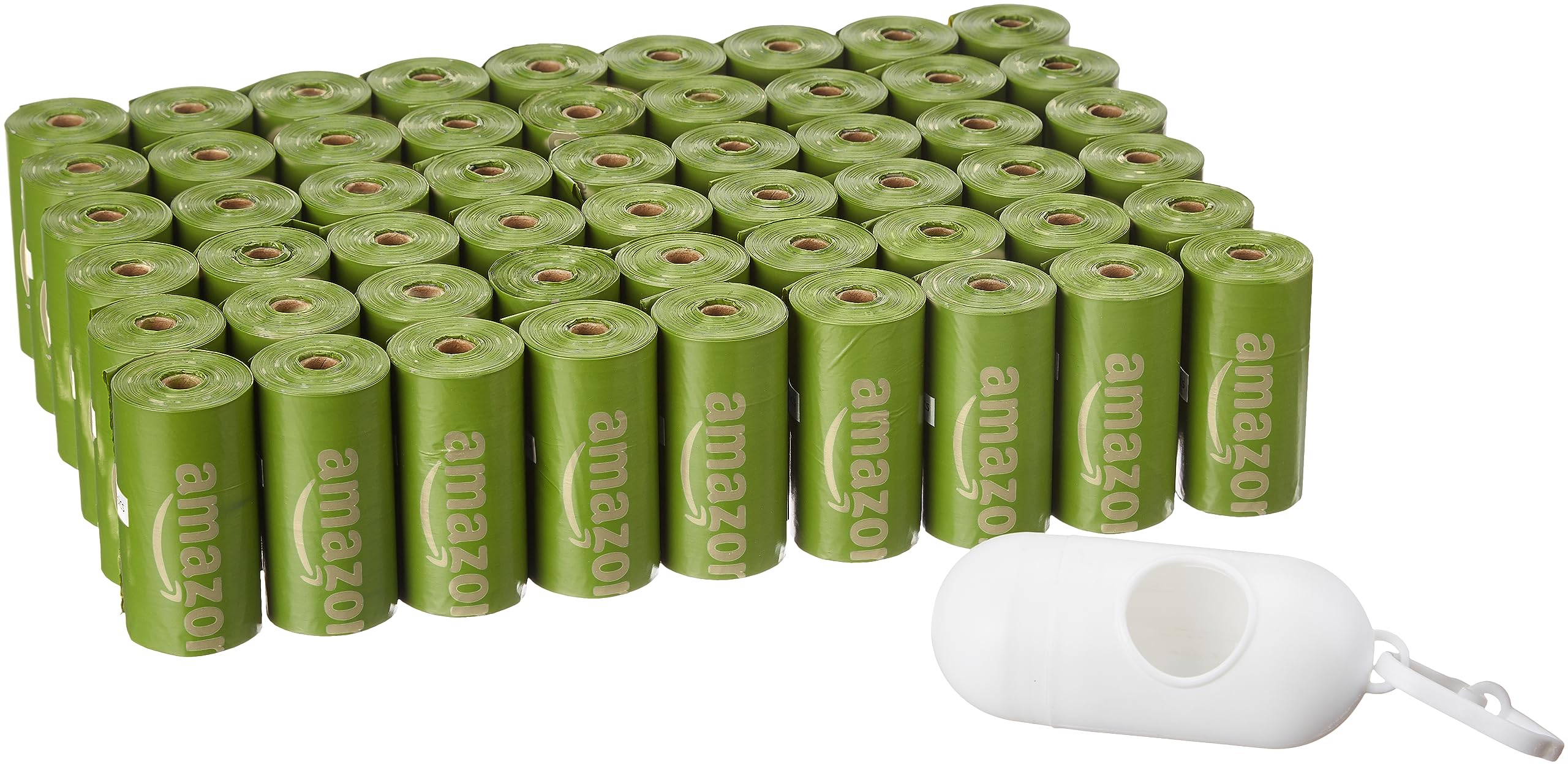 Amazon Basics leak-proof dog poop bags with dispenser and leash clip for easy cleanup on walks