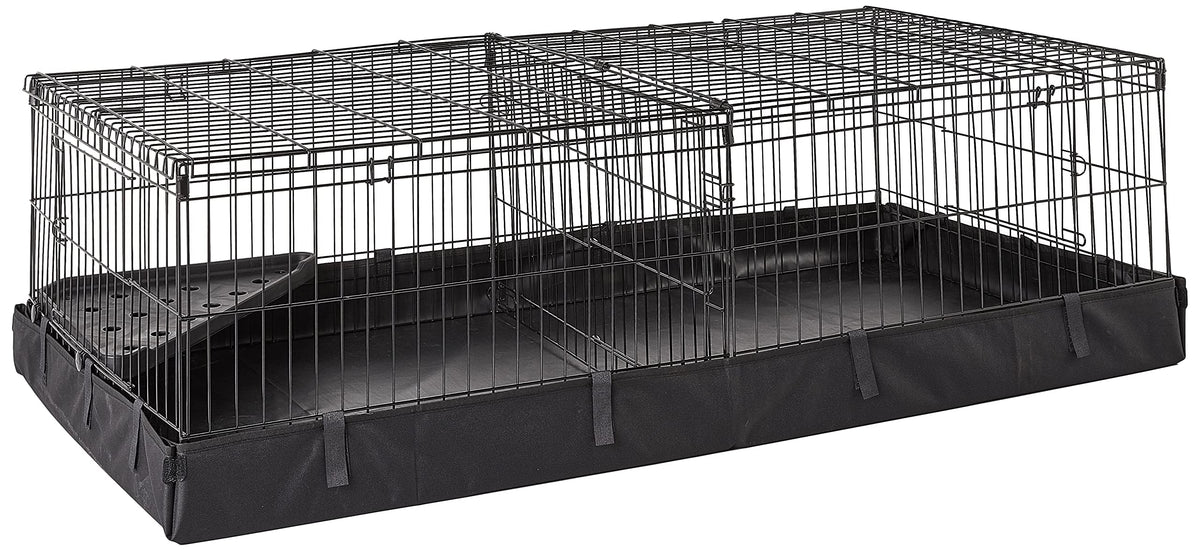 Amazon Basics leakproof canvas-bottom cage highlights easy cleanup and mess containment.