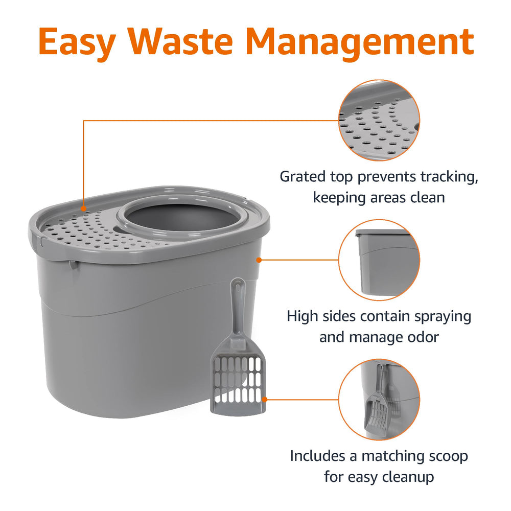 Amazon Basics high-sides litter box prevents spray and odor buildup