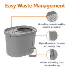 Amazon Basics high-sides litter box prevents spray and odor buildup