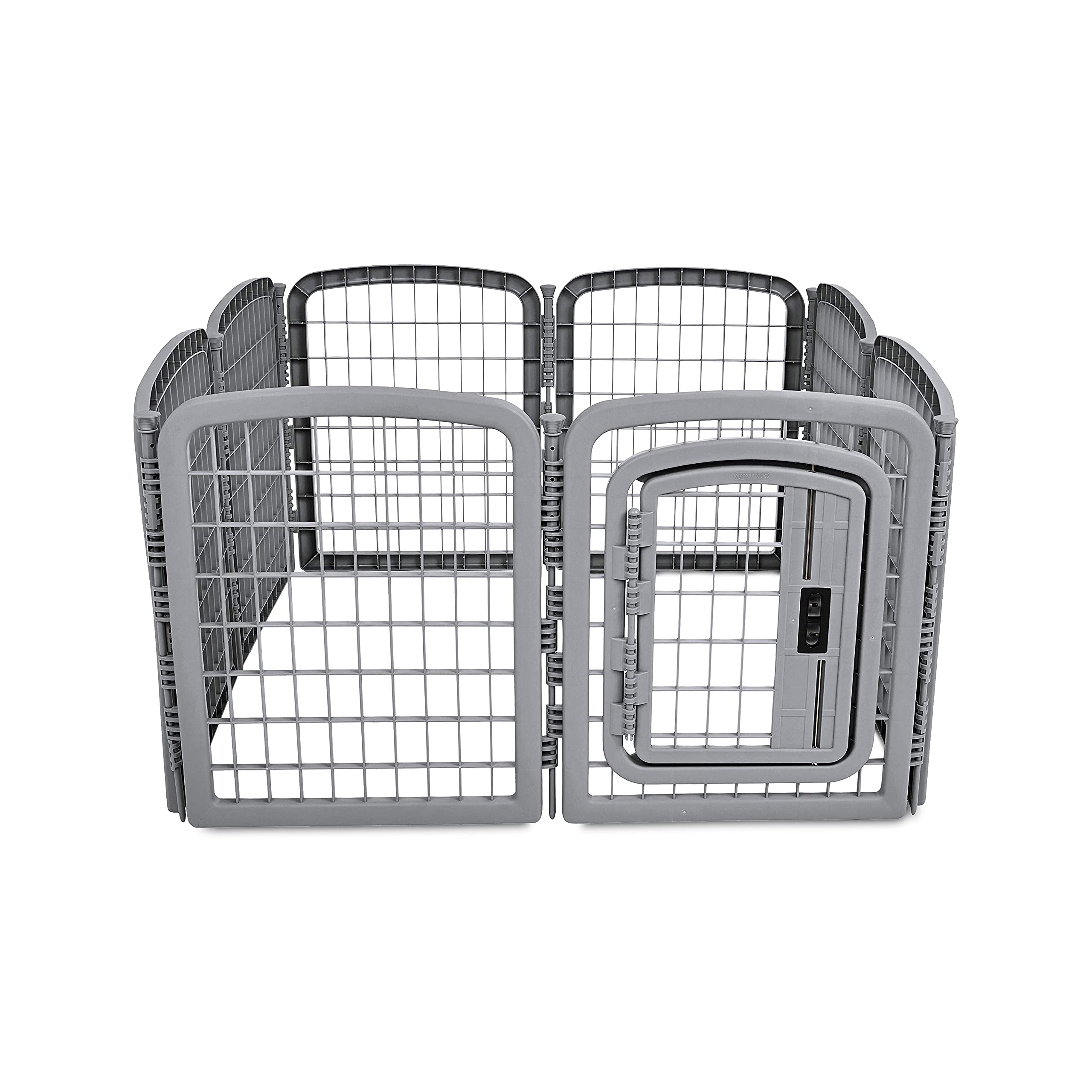 Amazon Basics octagonal grey pet pen exterior suitable for indoor or outdoor setup.