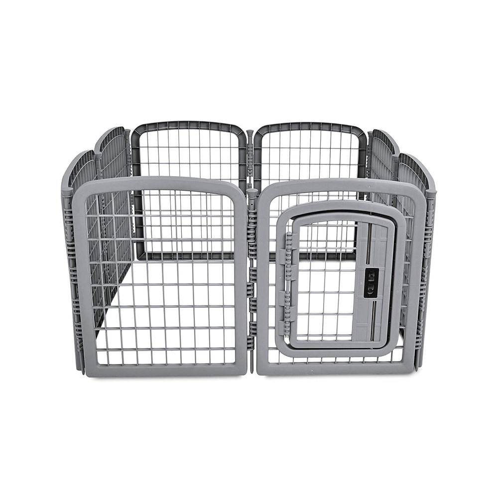 Amazon Basics octagonal grey pet pen exterior suitable for indoor or outdoor setup.